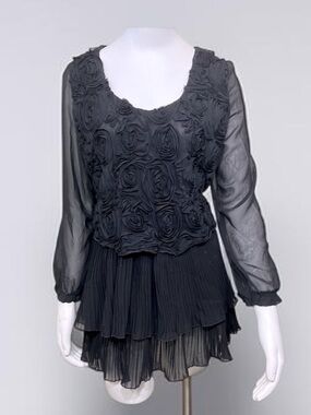 Pretty Angel Rose Black Pleated Silk Dress